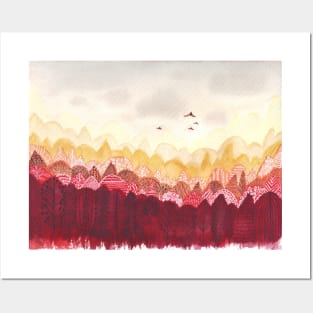Warm Fall embraces Abstract forest watercolor pattern Posters and Art